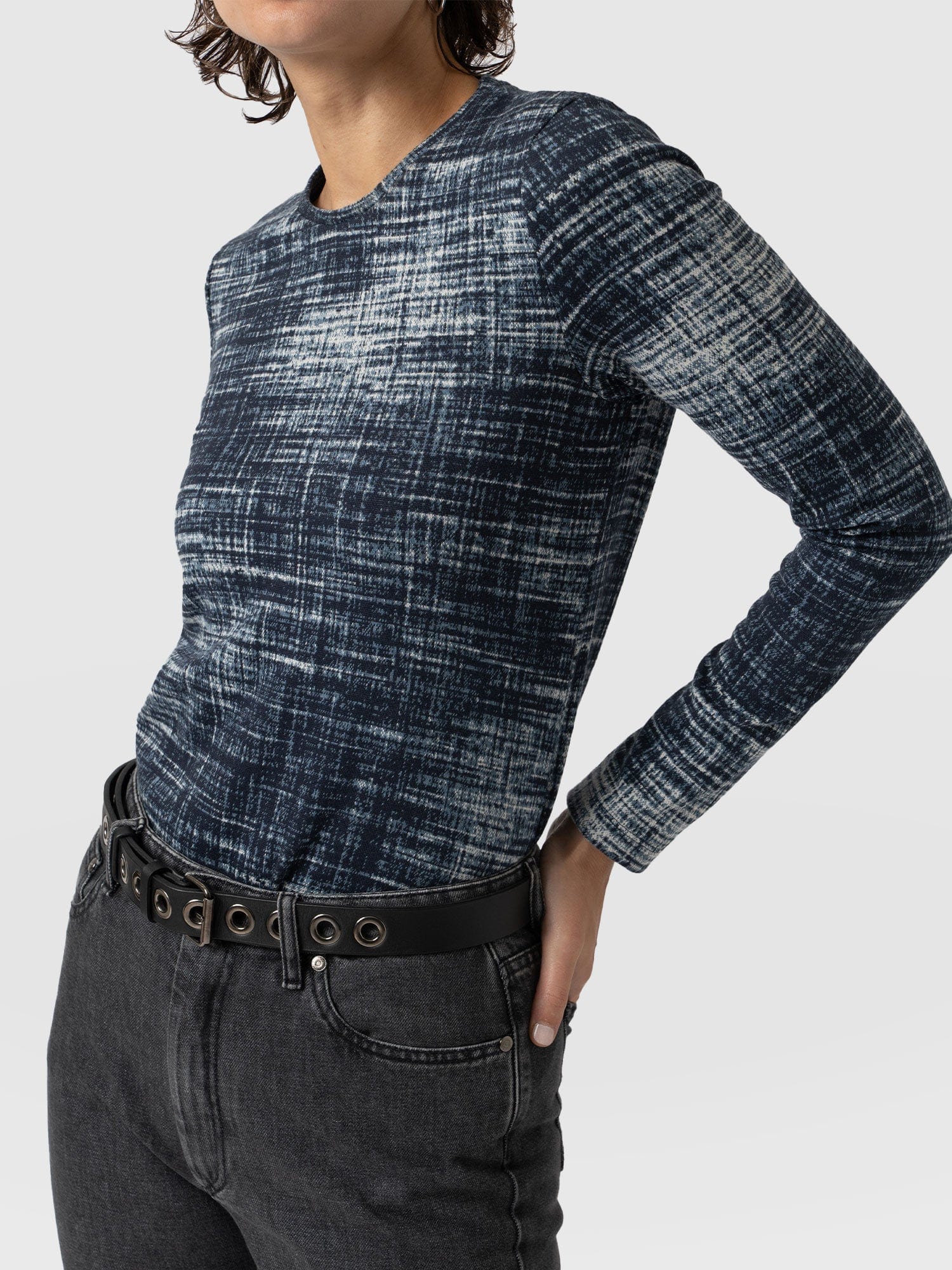 Glen Crew Neck Tee Blue Check - Women's T-Shirts | Saint + Sofia® USA